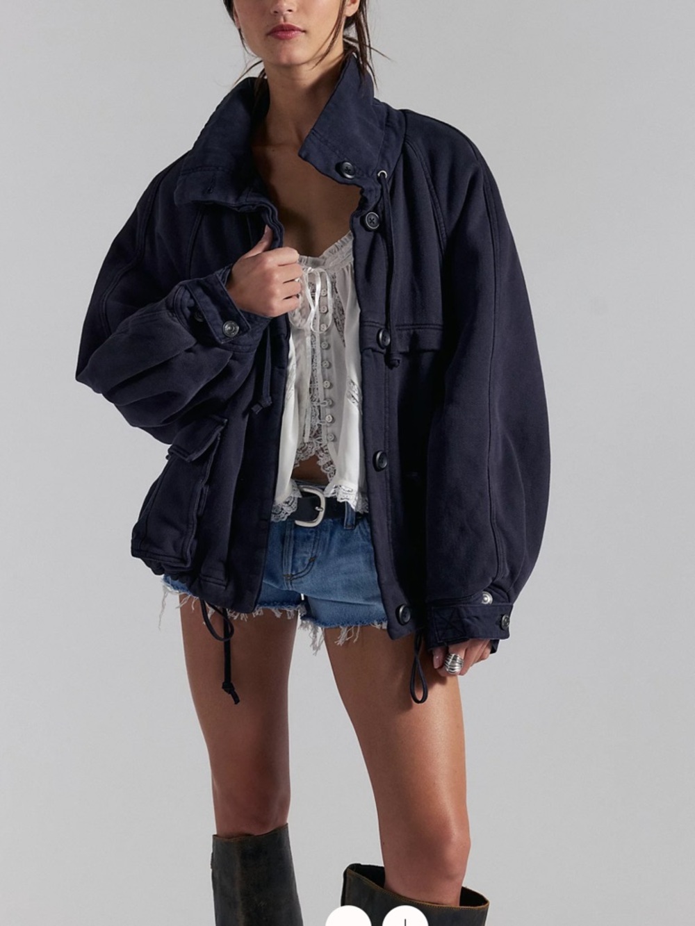 Free People Jojo Washed Oversized Funnel-Neck Jacket Size XS Black NWT